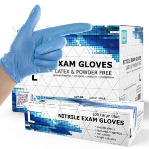 powder free disposable nitrile gloves large -1000 pack case, blue -medical exam gloves - bulk gloves supply