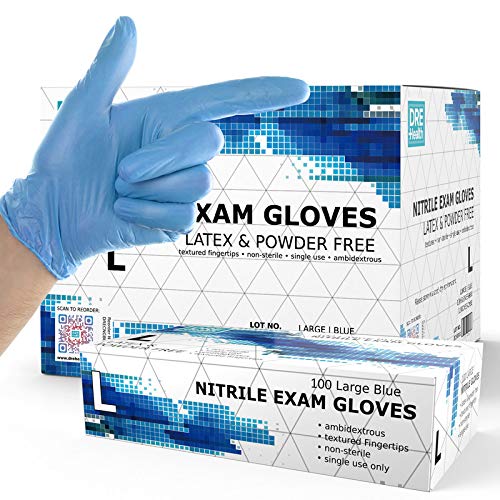 Powder Free Disposable Nitrile Gloves Large -1000 Pack Case, Blue -Medical Exam Gloves - Bulk Gloves Supply