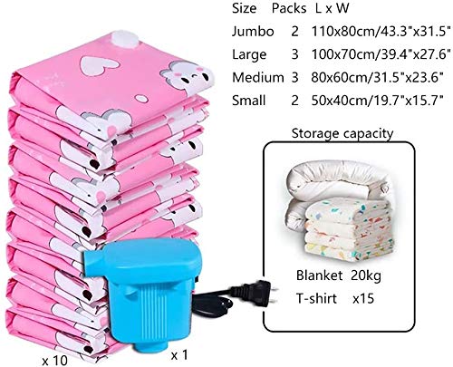 Vacuum Storage Bags Set Space Saver Bag With Pump Vacuum Sealer Bags Jumbo Large Medium Small Set (Color : Red)