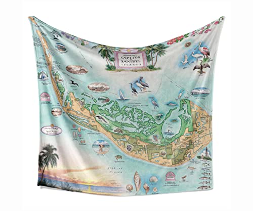 Sanibel-Captiva Islands Map Fleece Blanket - Hand-Drawn Original Art - Soft, Cozy, and Warm Throw Blanket for Couch - Unique Gift - 58"x 50"