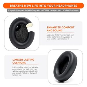 WC Wicked Cushions Extra Thick Earpads for Sony WH1000XM4 Headphones - Soft PU Leather Cushions, Luxurious Noise Isolating Memory Foam, Added Thickness Without Disabling On/Off Sensor | Black