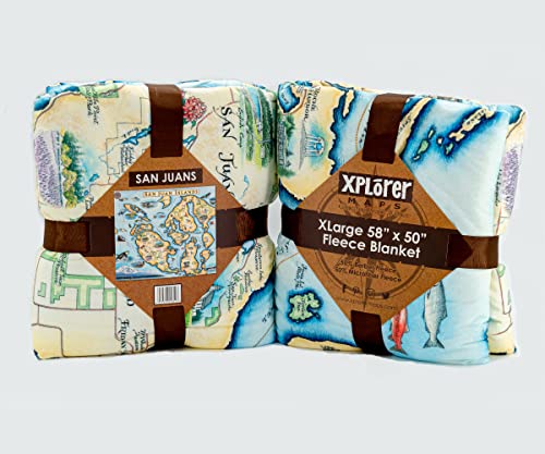 San Juan Island Map Fleece Blanket - Hand-Drawn Original Art - Soft, Cozy, and Warm Throw Blanket for Couch - Unique Gift - 58"x 50"