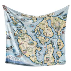 San Juan Island Map Fleece Blanket - Hand-Drawn Original Art - Soft, Cozy, and Warm Throw Blanket for Couch - Unique Gift - 58"x 50"