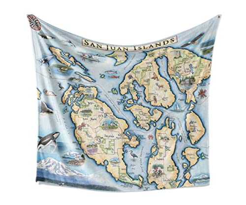 San Juan Island Map Fleece Blanket - Hand-Drawn Original Art - Soft, Cozy, and Warm Throw Blanket for Couch - Unique Gift - 58"x 50"