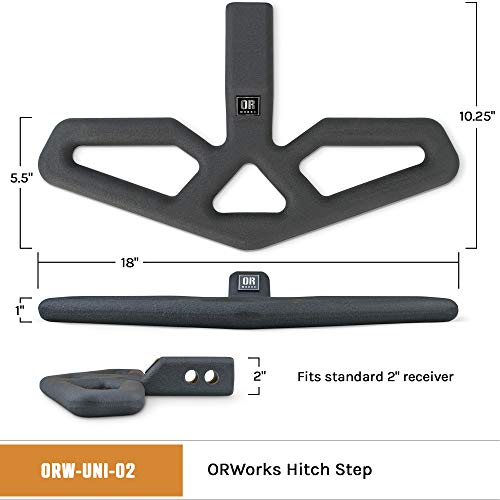 Universal Hitch Step | 18" Wide Paddle Step | Steel Construction | Textured Surface | Includes Hitch Pin and Stabilizer Plate | ORWORKS