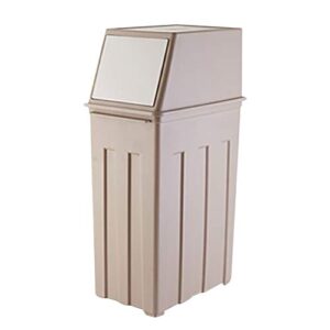 large capacity (30l) trash can - 8 gallon trash can w/ hinged flap cover - 11.8" x 7.5" x 24.6" slim trash can with lid - indoor/outdoor swing door waste basket - tall trash bin in light coffee