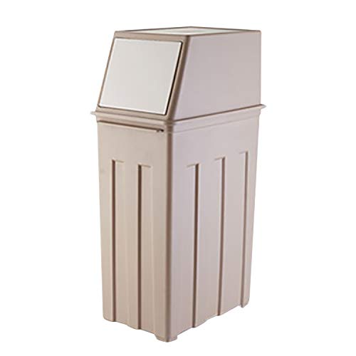 Large Capacity (30L) Trash Can - 8 Gallon Trash Can w/ Hinged Flap Cover - 11.8" x 7.5" x 24.6" Slim Trash Can with Lid - Indoor/Outdoor Swing Door Waste Basket - Tall Trash Bin in Light Coffee