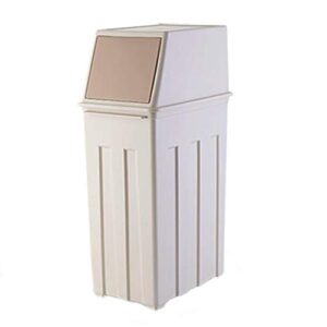 large capacity (30l) - 8 gallon trash can w/ hinged flap cover - 11.8" x 7.5" x 24.6" slim trash can with lid - indoor/outdoor swing door waste basket - tall & narrow trash bin in sand - 30l/8 gal