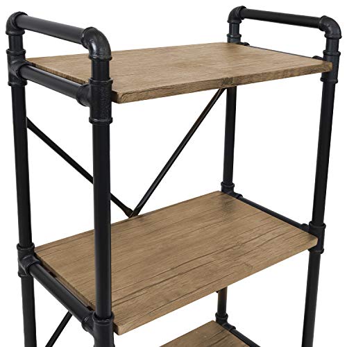 Sunnydaze 5-Tier Freestanding Industrial Bookshelf for Living Room - Black Pipe Style Frame with Wood Veneer Shelves - Brown