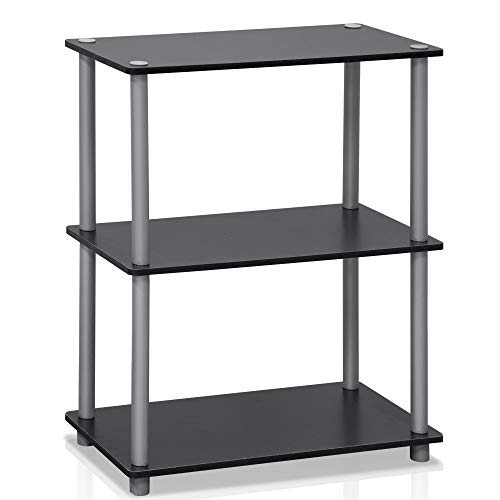 Furinno Turn-N-Tube 4-Tier Multipurpose Shelf Display Rack, Square Tube, Espresso/Black & Turn-N-Tube Display Rack, 3-Tier Single, Black/Grey