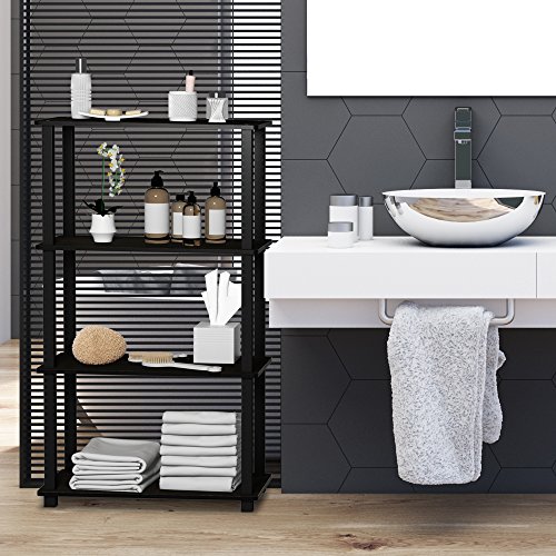 Furinno Turn-N-Tube 4-Tier Multipurpose Shelf Display Rack, Square Tube, Espresso/Black & Turn-N-Tube Display Rack, 3-Tier Single, Black/Grey