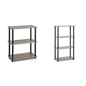 furinno turn-n-tube display rack, 3-tier single, french oak grey/black & turn-n-tube 4-tier multipurpose shelf display rack, single, french oak grey/black
