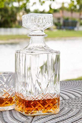 Royalty Art Kinsley Whiskey Glasses Set with Decanter for Scotch, Bourbon, Cognac, and Liquor, Classic 5-Pc. Glass Bundle for Serving Alcohol, Pull Top Drink Stopper