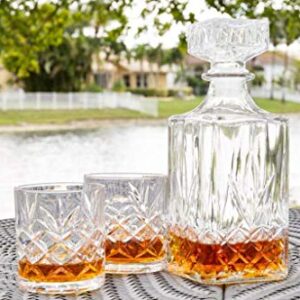 Royalty Art Kinsley Whiskey Glasses Set with Decanter for Scotch, Bourbon, Cognac, and Liquor, Classic 5-Pc. Glass Bundle for Serving Alcohol, Pull Top Drink Stopper