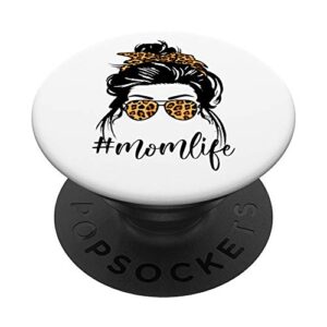 classy mom life with messy bun& leopard bandana popsockets popgrip: swappable grip for phones & tablets