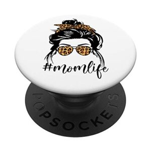 Classy Mom Life with Messy Bun& Leopard Bandana PopSockets PopGrip: Swappable Grip for Phones & Tablets