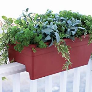 The HC Companies 24 Inch Deck Railing Planter Box - Decorative Lightweight Weatherproof Plastic Plant Pot for Outdoor Balcony, Porch, Garden, Fence, Warm Gray