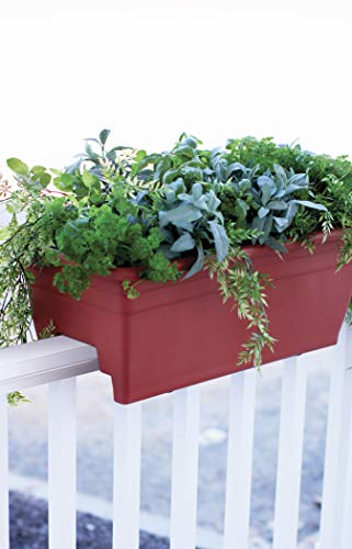 The HC Companies 24 Inch Deck Railing Planter Box - Decorative Lightweight Weatherproof Plastic Plant Pot for Outdoor Balcony, Porch, Garden, Fence, Warm Gray