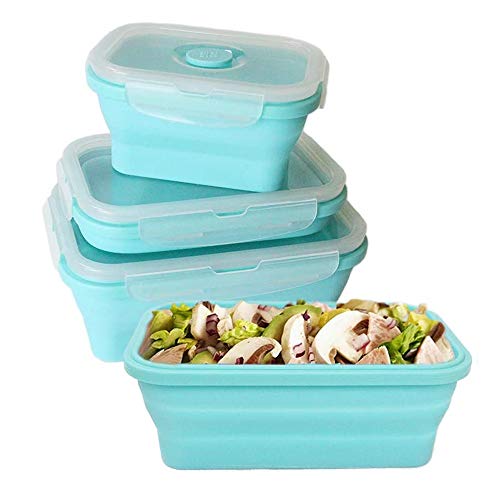 BPA Free Silicone Food Storage Containers with Airtight Plastic Lids Set Of 3 Space Saving Microwaveable Freezer Dishwasher Safe Collapsible Leftover or Meal Prep Lunch Box