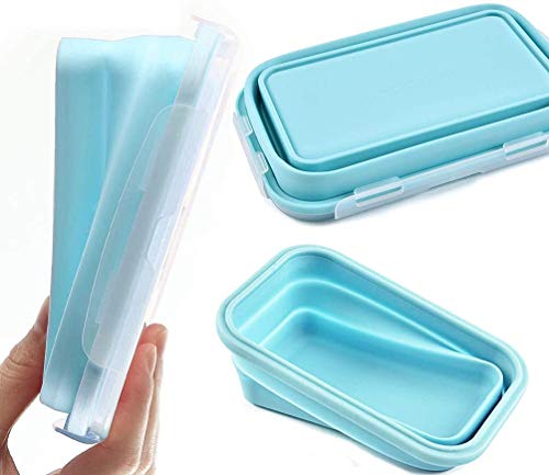 BPA Free Silicone Food Storage Containers with Airtight Plastic Lids Set Of 3 Space Saving Microwaveable Freezer Dishwasher Safe Collapsible Leftover or Meal Prep Lunch Box