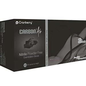 Cranberry CR3265 Carbon Air Nitrile Powder Free Exam Gloves, Disposable, 2.5 mil, Black, X-Small (Pack of 300) Chemo Rated, Fentanyl Resistance, Low Dermatitis Potential