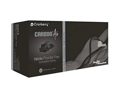 Cranberry CR3265 Carbon Air Nitrile Powder Free Exam Gloves, Disposable, 2.5 mil, Black, X-Small (Pack of 300) Chemo Rated, Fentanyl Resistance, Low Dermatitis Potential