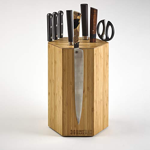 360KB MAX ™ - magnetic rotating knife block - w/top slots, capaciy for 20+ knives - largest in the 360 Knife Block ® family. (Honey Bamboo)