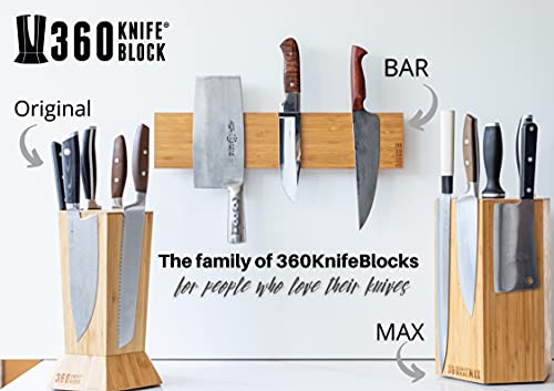 360KB MAX ™ - magnetic rotating knife block - w/top slots, capaciy for 20+ knives - largest in the 360 Knife Block ® family. (Honey Bamboo)