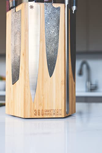 360KB MAX ™ - magnetic rotating knife block - w/top slots, capaciy for 20+ knives - largest in the 360 Knife Block ® family. (Honey Bamboo)