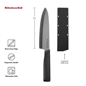 KitchenAid Classic Ceramic Chef Knife with Custom-Fit Blade Cover, Sharp Kitchen Knife, Dishwasher-Safe, 6-Inch, Black