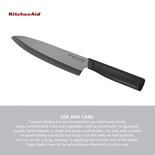 KitchenAid Classic Ceramic Chef Knife with Custom-Fit Blade Cover, Sharp Kitchen Knife, Dishwasher-Safe, 6-Inch, Black