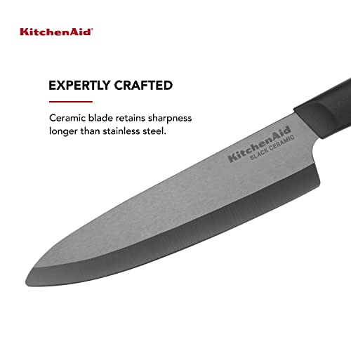 KitchenAid Classic Ceramic Chef Knife with Custom-Fit Blade Cover, Sharp Kitchen Knife, Dishwasher-Safe, 6-Inch, Black