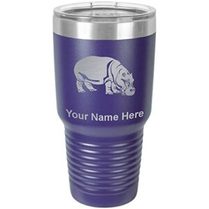 lasergram 30oz vacuum insulated tumbler mug, hippopotamus, personalized engraving included (dark purple)