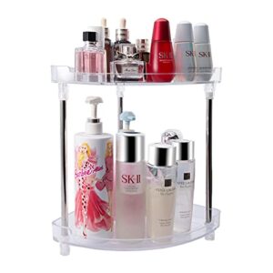 cgbe 2-tier corner counter shelf bathroom countertop organizer clear storage vanity tray for storing makeup cosmetics, toiletries, facial wipes, tissues