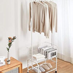 easy moved garment rack with basket for organize, laundry basket, black metal rack,