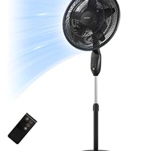 PELONIS PFS45A5BBB 18 inch 5-Blade Oscillating, Adjustable Standing Pedestal Remote, LED Display, 5 Speed Setting and 7-Hour Timer Fan, Black