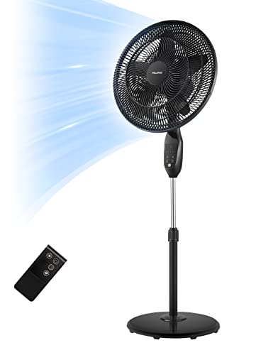 PELONIS PFS45A5BBB 18 inch 5-Blade Oscillating, Adjustable Standing Pedestal Remote, LED Display, 5 Speed Setting and 7-Hour Timer Fan, Black