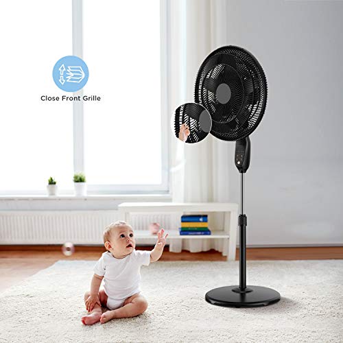 PELONIS PFS45A5BBB 18 inch 5-Blade Oscillating, Adjustable Standing Pedestal Remote, LED Display, 5 Speed Setting and 7-Hour Timer Fan, Black