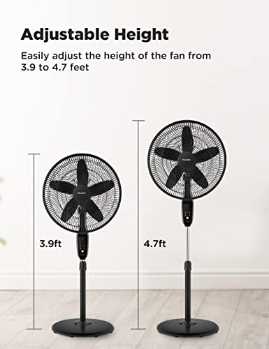 PELONIS PFS45A5BBB 18 inch 5-Blade Oscillating, Adjustable Standing Pedestal Remote, LED Display, 5 Speed Setting and 7-Hour Timer Fan, Black