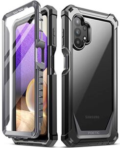 poetic guardian series case designed for samsung galaxy a32 5g, full-body hybrid shockproof bumper clear protective cover case, built-in screen protector, black/clear