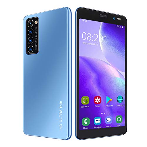 FOLOSAFENAR Smartphone,5.45 inch HD Full Screen face Recognition and Fingerprint Unlock Smartphone,2MP + 5MP,Dual Card Dual Standby,Blue