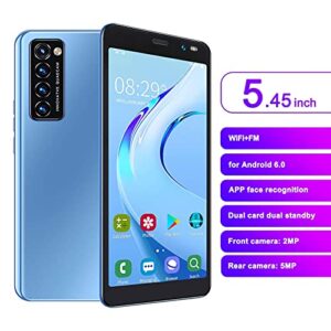 FOLOSAFENAR Smartphone,5.45 inch HD Full Screen face Recognition and Fingerprint Unlock Smartphone,2MP + 5MP,Dual Card Dual Standby,Blue