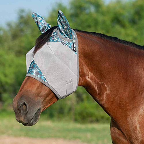 Equibrand Patterned Horse Fly Mask with Ears Teal Tribal (Arab)