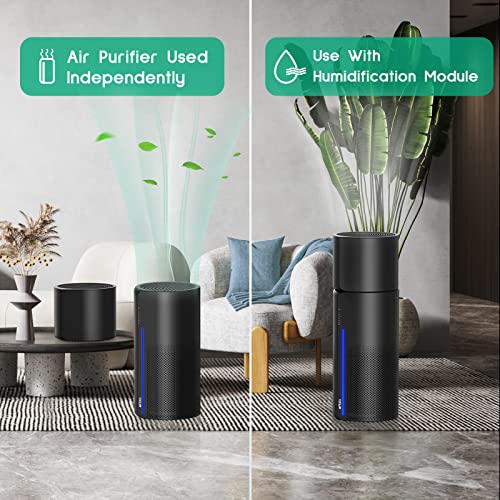 Air Purifier with Humidifier Combo, 2 in 1 Afloia HEPA H13 3-Stage Filters for Bedroom Pets Hair Smoker Odors, Evaporative Humidifier, Auto Shut Off, Quiet Air Cleaner with Seven Color Light, Black