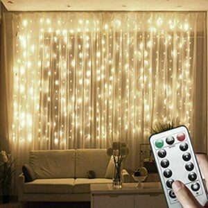 hyrion led curtain string lights window fairy light remote control usb powered 8 modes 9.8ft for bedroom wedding party home garden outdoor indoor wall decorations