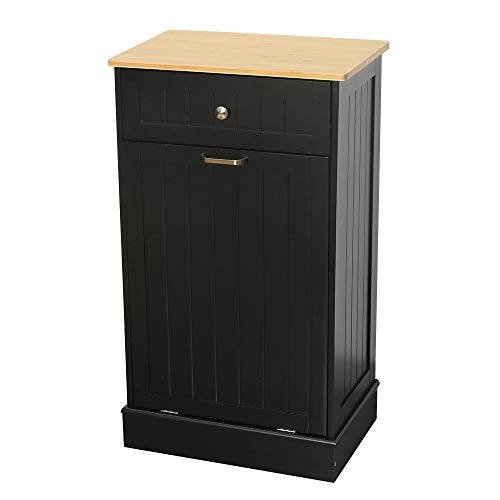 New Kitchen Trash Cabinet,Tilt Out Trash Cabinet with Solid Hideaway Drawer,Free Standing Wooden Kitchen Trash Can Recycling Cabinet Trash Can Holder,Removable Cutting Board (Black)