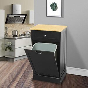 New Kitchen Trash Cabinet,Tilt Out Trash Cabinet with Solid Hideaway Drawer,Free Standing Wooden Kitchen Trash Can Recycling Cabinet Trash Can Holder,Removable Cutting Board (Black)