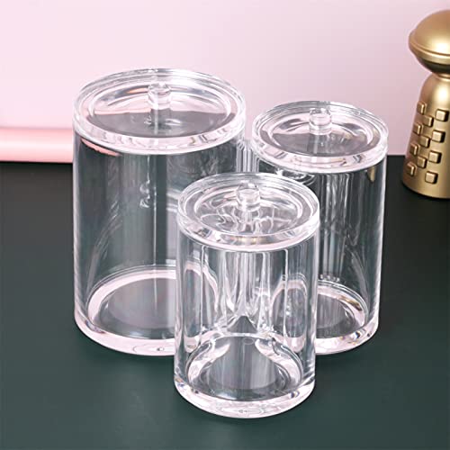 MOSIKER Cotton Ball Qtip Holder Dispenser with Lid,Clear Acrylic Round Bathroom Counter Organizer (3 Connected Towers)