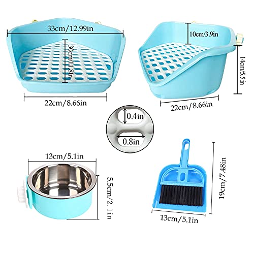 kathson Bunny Potty Trainer Corner Pan Rabbit Toilet Guinea Pig Litter Box with 2 Pack Pet Removable Hanging Crate Bowls for Small Animal