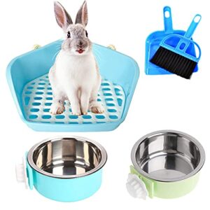 kathson bunny potty trainer corner pan rabbit toilet guinea pig litter box with 2 pack pet removable hanging crate bowls for small animal